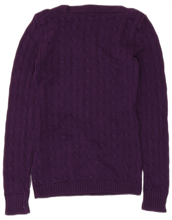 RALPH LAUREN Womens Boat Neck Jumper Sweater UK 2 2XS Purple Cotton