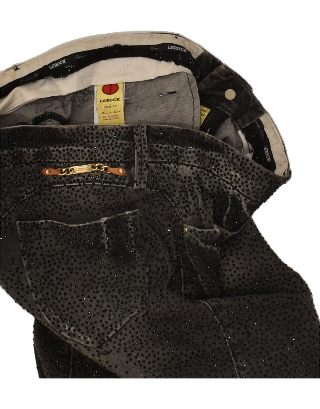 LEROCK Womens Skinny Casual Trousers W28 L29 Black Spotted Cotton | Vintage Lerock | Thrift | Second-Hand Lerock | Used Clothing | Messina Hembry 