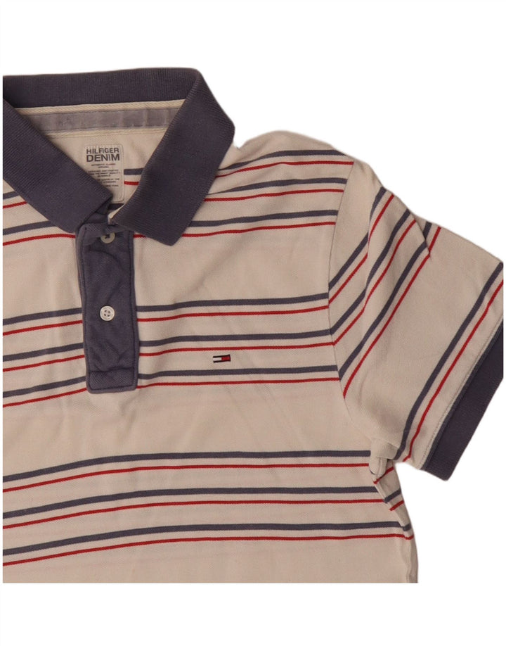 Tommy Hilfiger Mens Polo Shirt Small White Striped Cotton