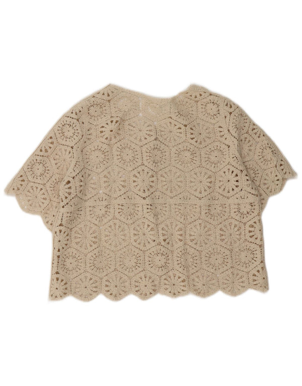 Vintage Womens Crochet Cardigan Top UK 14 Medium Beige