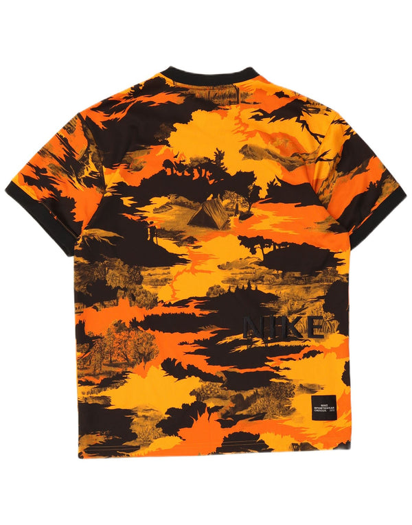 Nike Mens T-Shirt Top Small Orange Camouflage Polyester