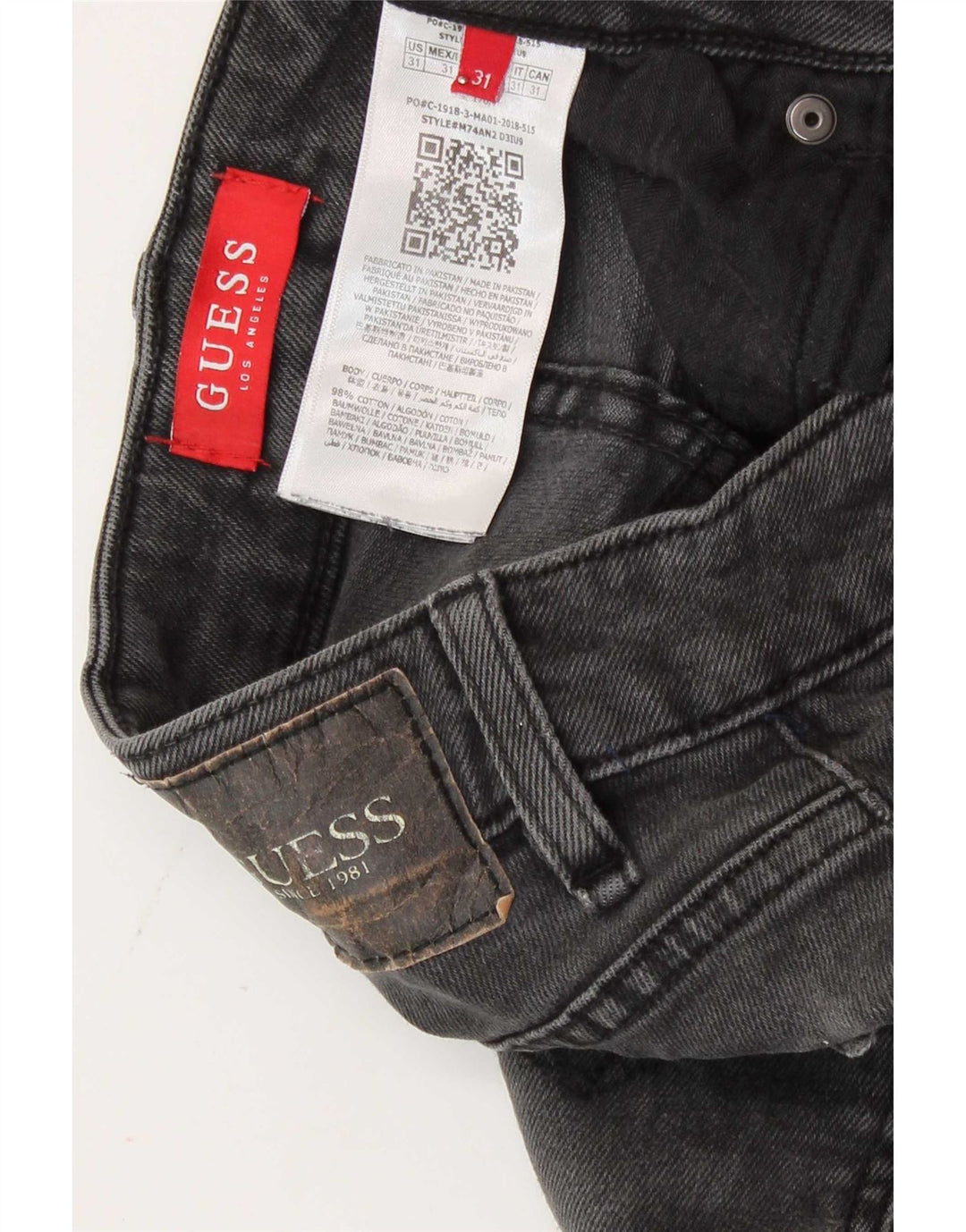 Guess Mens Graphic Slim Jeans W31 L30 Grey Cotton