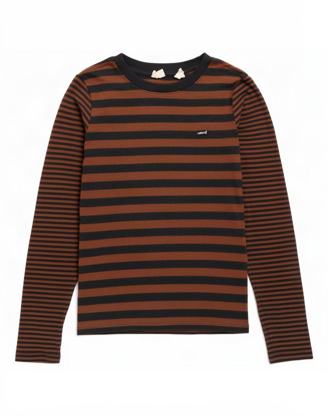Levi's Womens Top Long Sleeve UK 14 Medium Brown Striped Cotton
