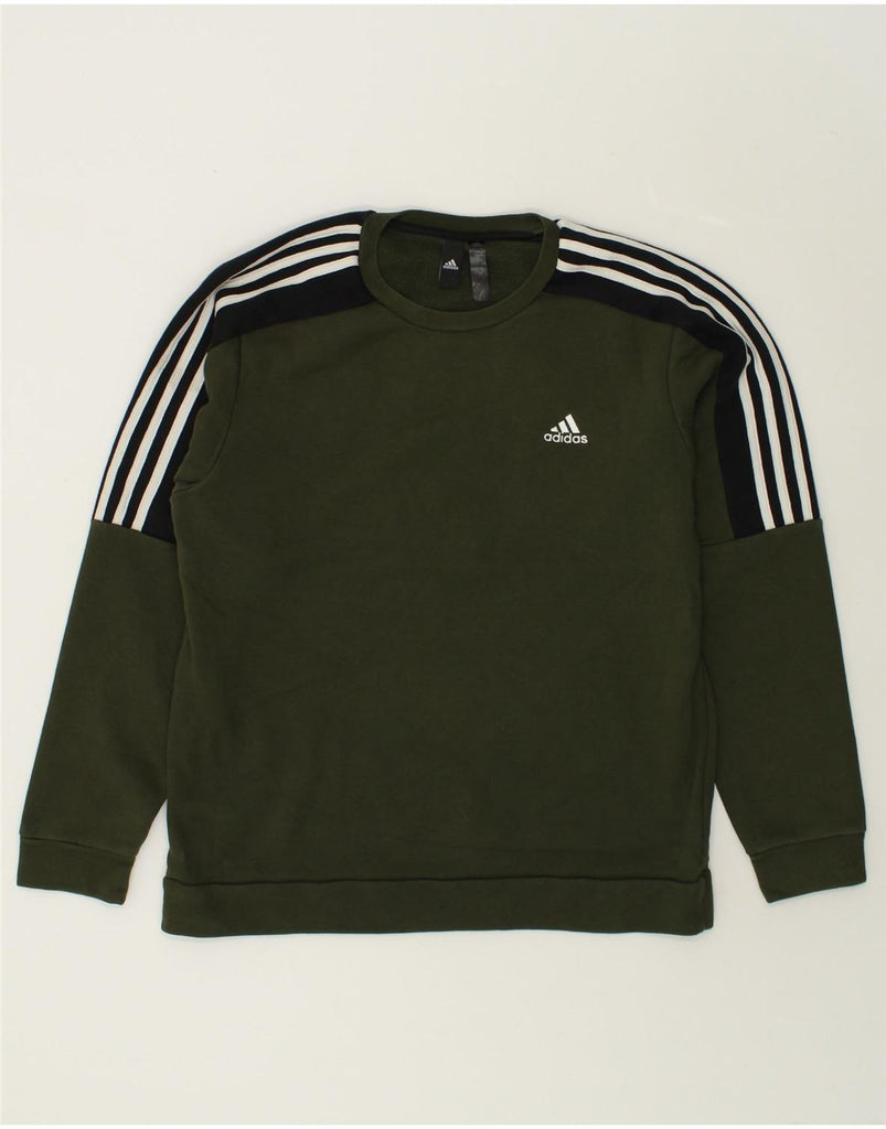 ADIDAS Mens Sweatshirt Jumper Medium Khaki Cotton | Vintage Adidas | Thrift | Second-Hand Adidas | Used Clothing | Messina Hembry 