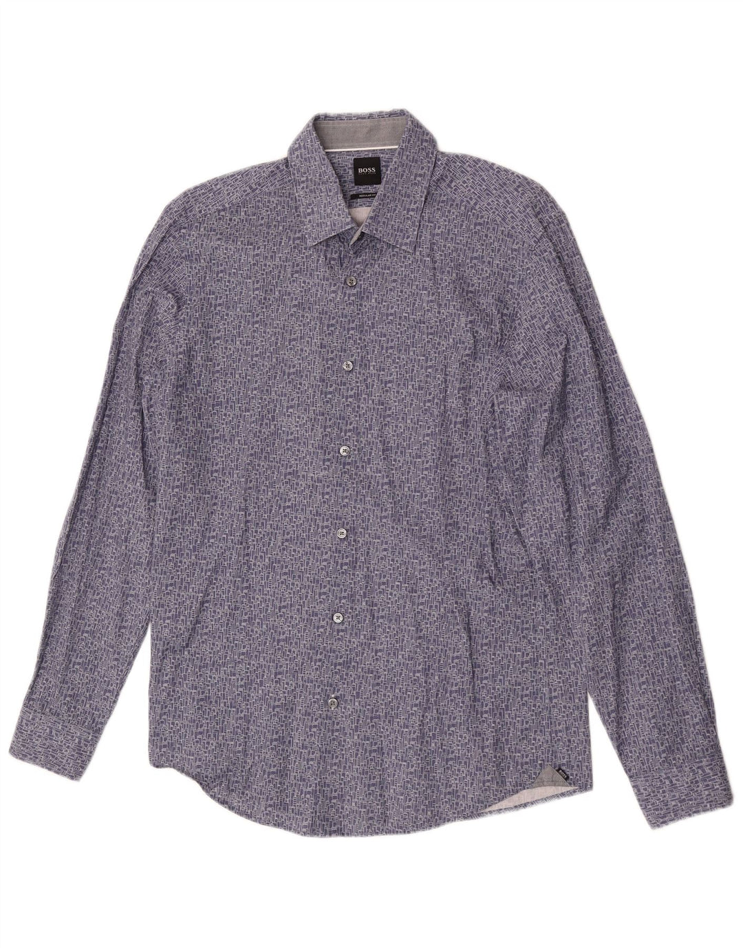 Hugo Boss Mens Regular Fit Shirt Medium Blue Geometric Cotton