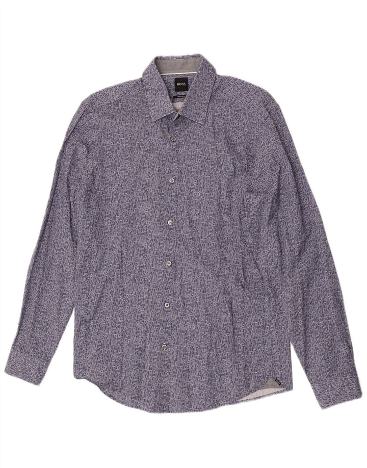 Hugo Boss Mens Regular Fit Shirt Medium Blue Geometric Cotton