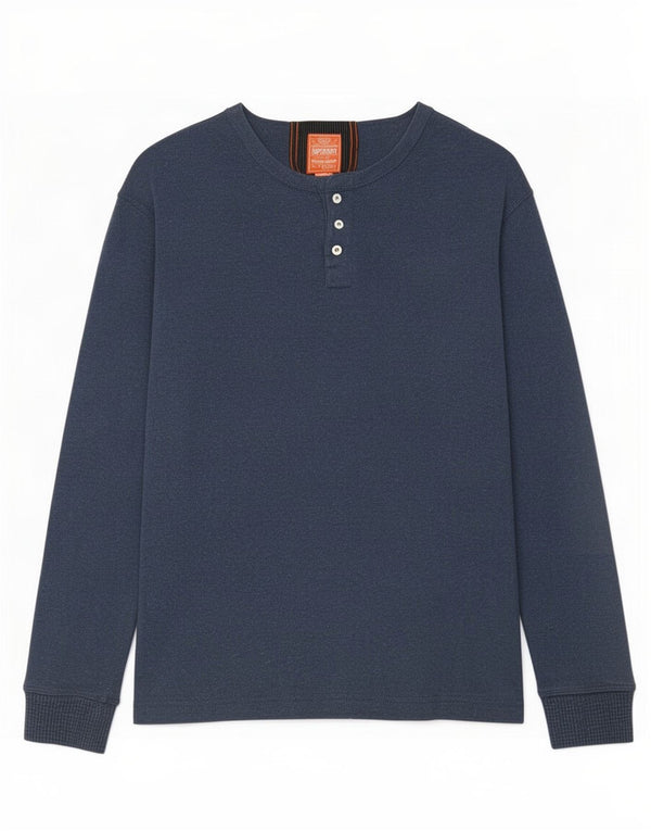 Superdry Mens Top Long Sleeve Medium Navy Blue Cotton