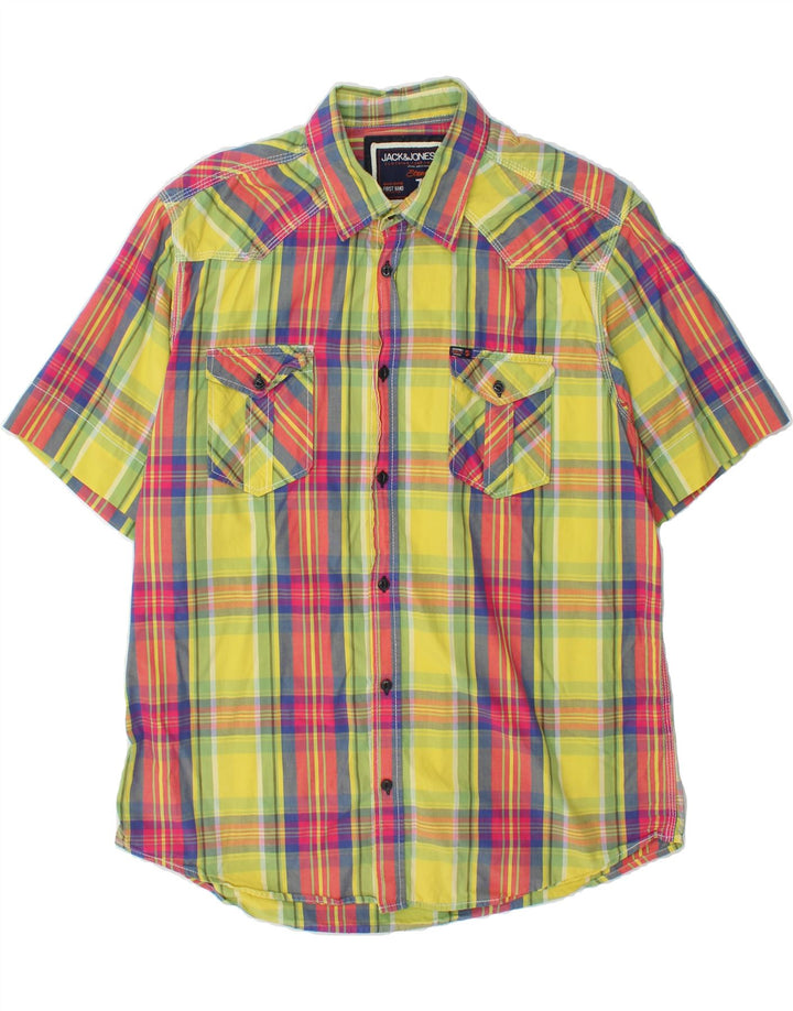 JACK & JONES Mens Short Sleeve Shirt 2XL Yellow Check Cotton Vintage Jack & Jones and Second-Hand Jack & Jones from Messina Hembry 