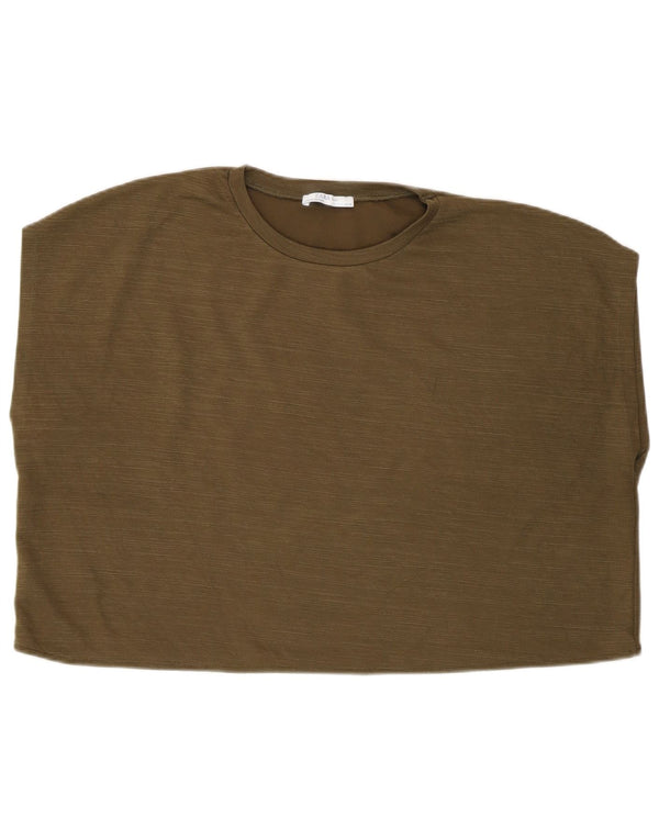 Zara Womens Sleeveless Oversized Crop Top UK 14 Medium Khaki Polyester