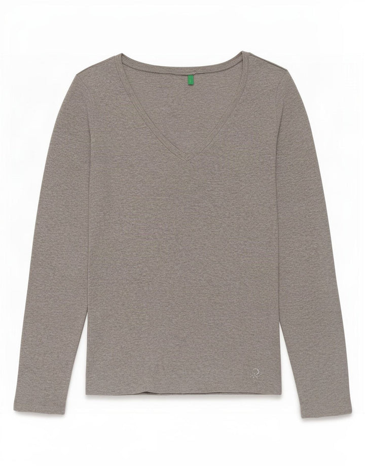 Benetton Womens Top Long Sleeve UK 12 Medium Grey Cotton