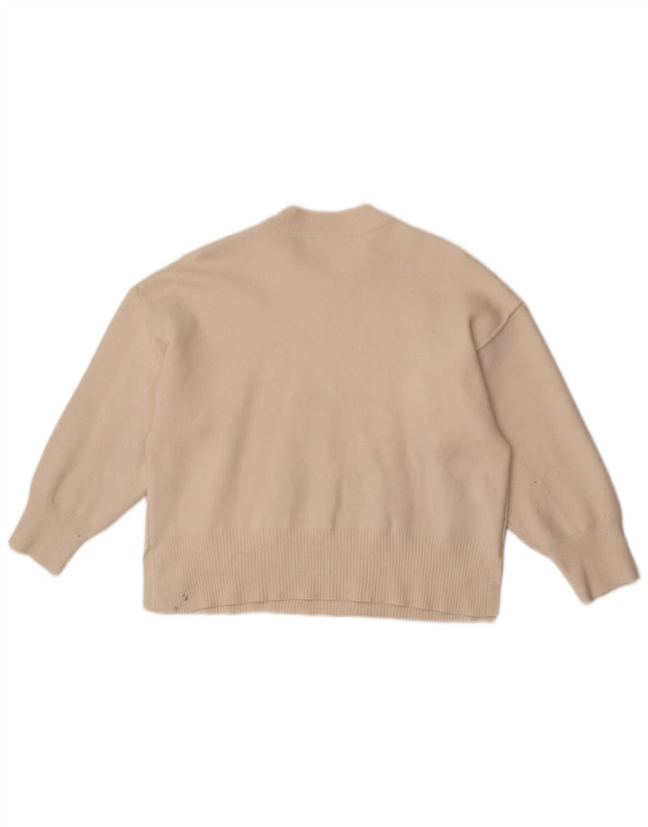 Zara Womens Oversized Crew Neck Jumper Sweater UK 10 Small Beige Viscose
