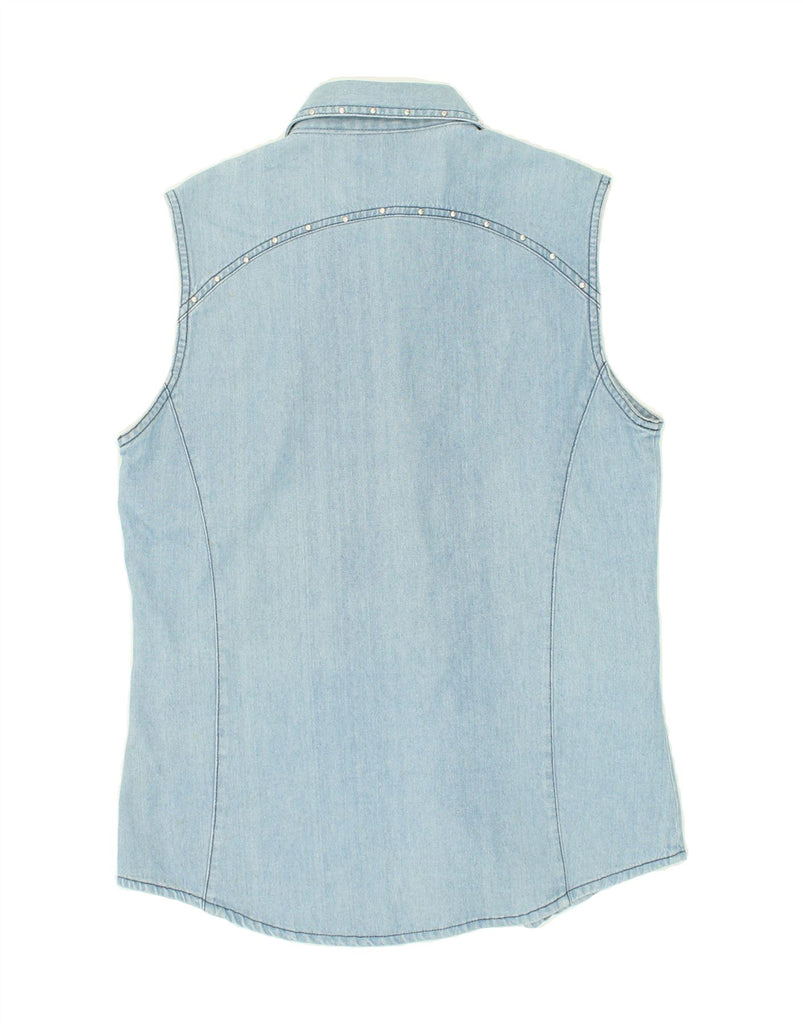 VINTAGE Womens Sleeveless Denim Shirt UK 12 Medium Blue Cotton Vintage Vintage and Second-Hand Vintage from Messina Hembry 