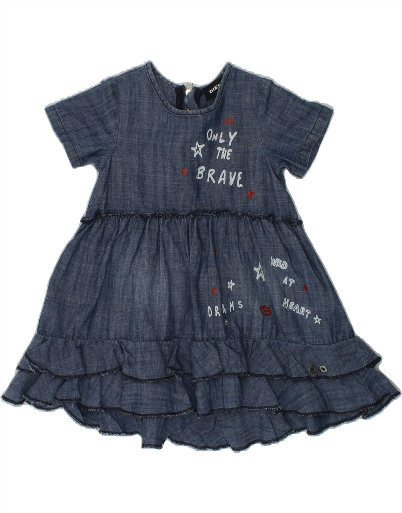 DIESEL Baby Girls Graphic Tiered Dress 6-9 Months Navy Blue Cotton | Vintage Diesel | Thrift | Second-Hand Diesel | Used Clothing | Messina Hembry 
