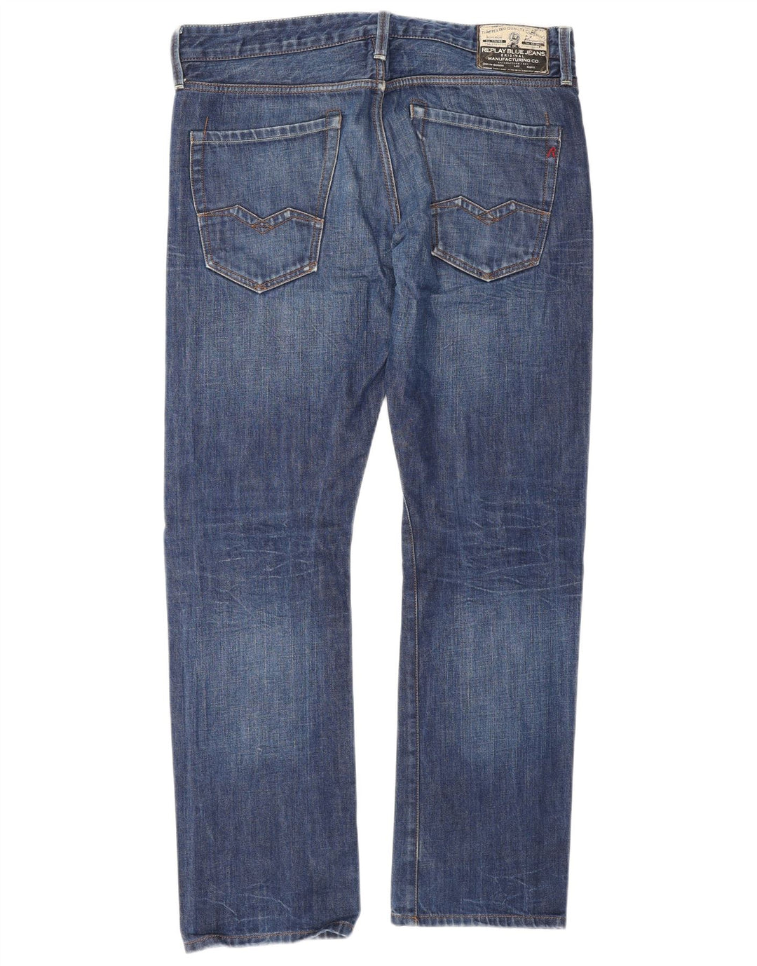 Replay Mens Straight Jeans W34 L32 Blue Cotton