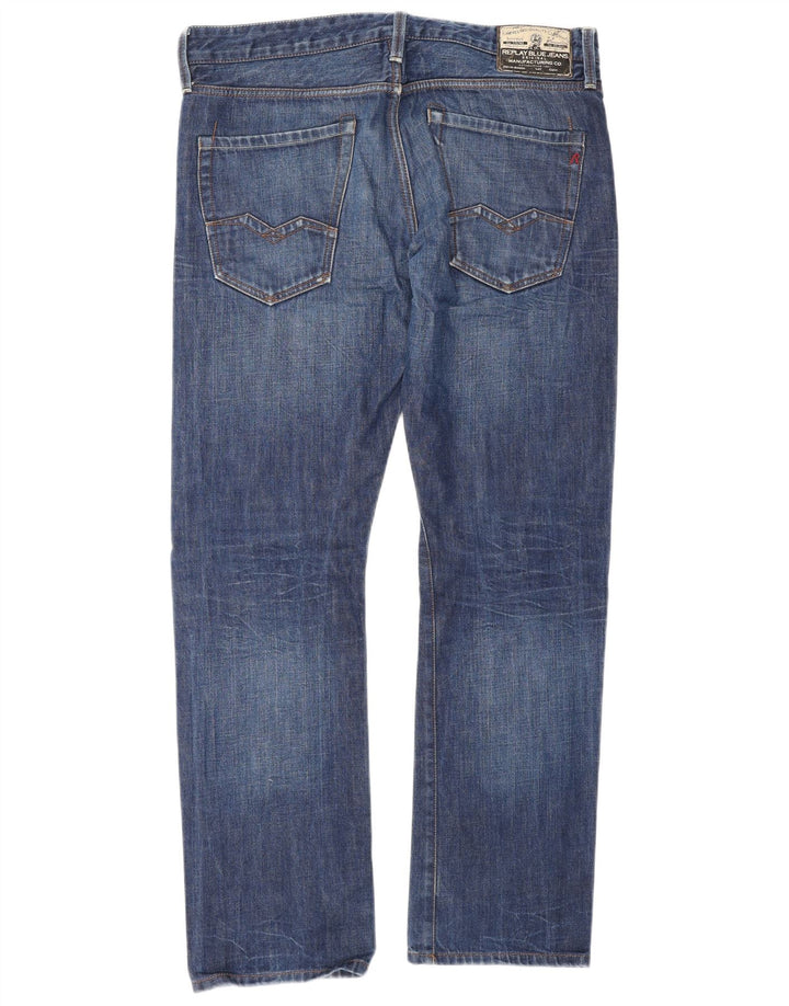 Replay Mens Straight Jeans W34 L32 Blue Cotton