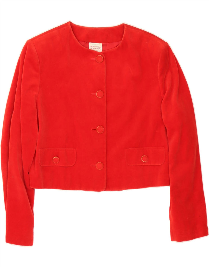 BENETTON Womens Crop 4 Button Blazer Jacket IT 46 Large Red Cotton Vintage Benetton and Second-Hand Benetton from Messina Hembry 