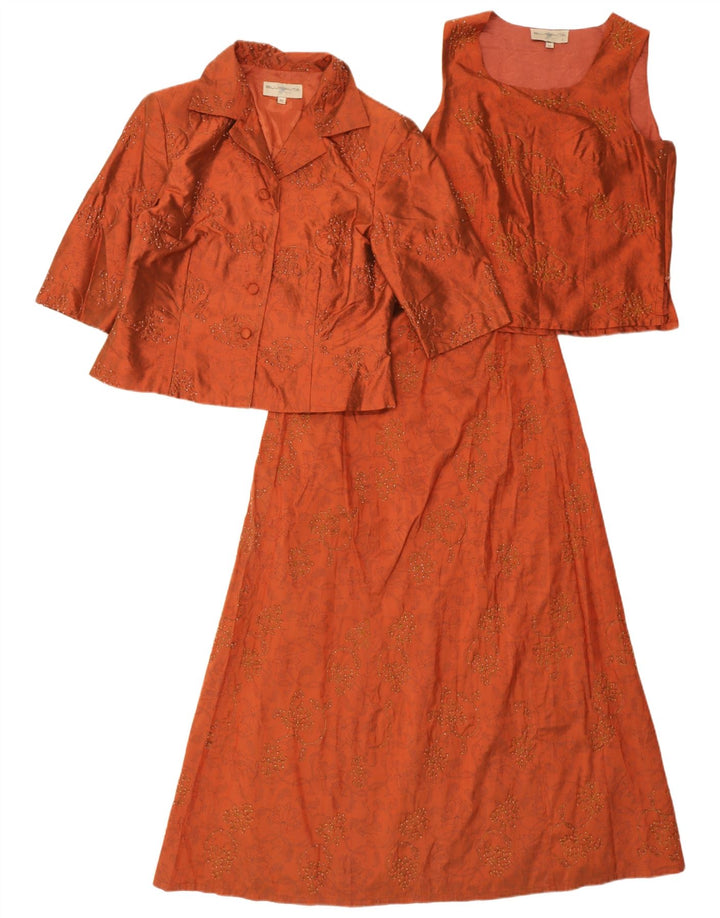 Blunauta Womens 4 Button 3 Piece Set IT 42 Medium W28  Orange Floral Silk