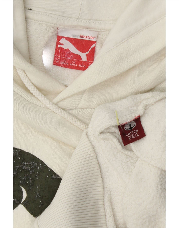 PUMA Mens Graphic Hoodie Jumper Medium Off White Colourblock Cotton