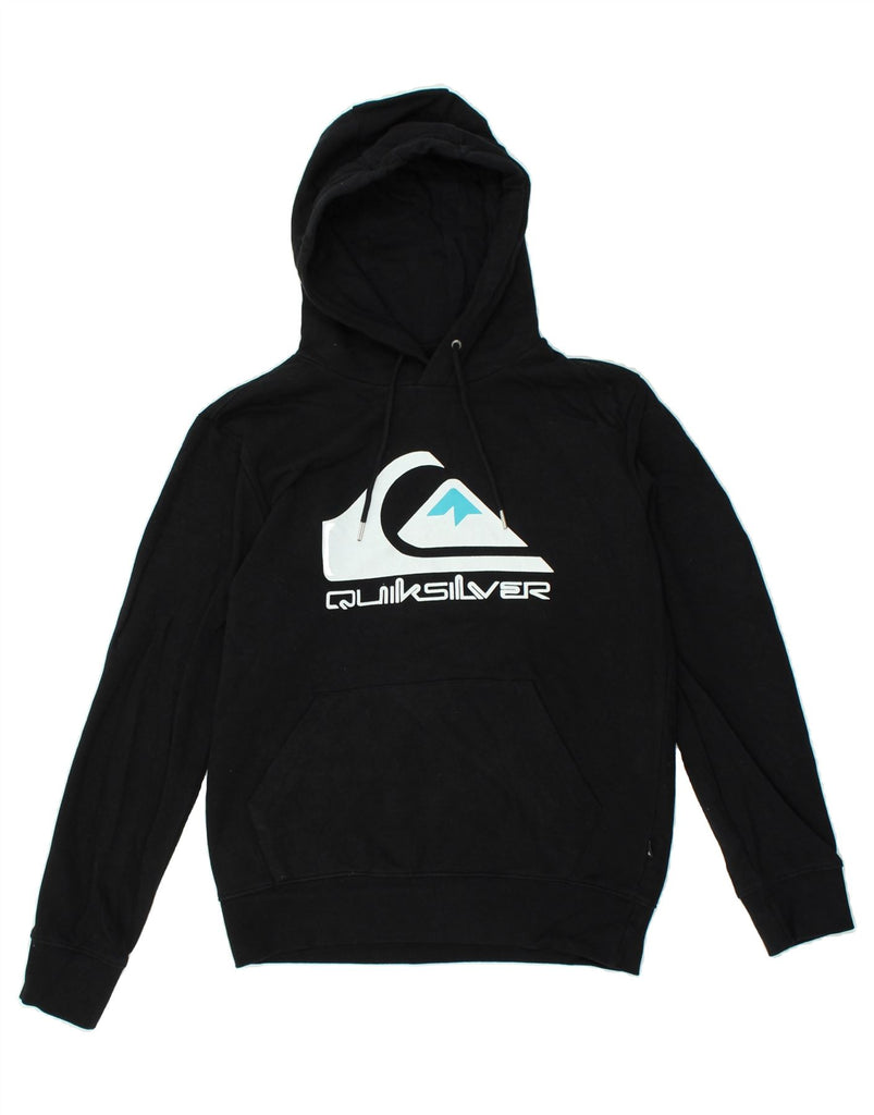 QUIKSILVER Mens Graphic Hoodie Jumper Small Black Cotton | Vintage Quiksilver | Thrift | Second-Hand Quiksilver | Used Clothing | Messina Hembry 