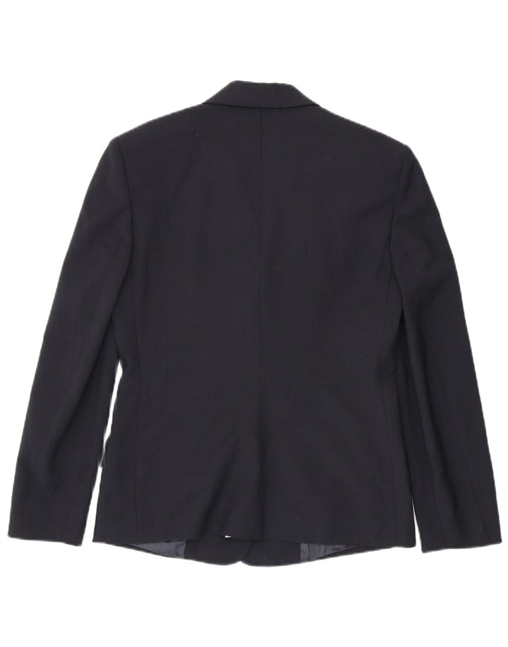 Benetton Womens 3 Button Blazer Jacket IT 44 Medium Navy Blue Polyester