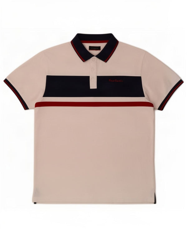 Pierre Cardin Mens Polo Shirt Large White Colourblock Cotton