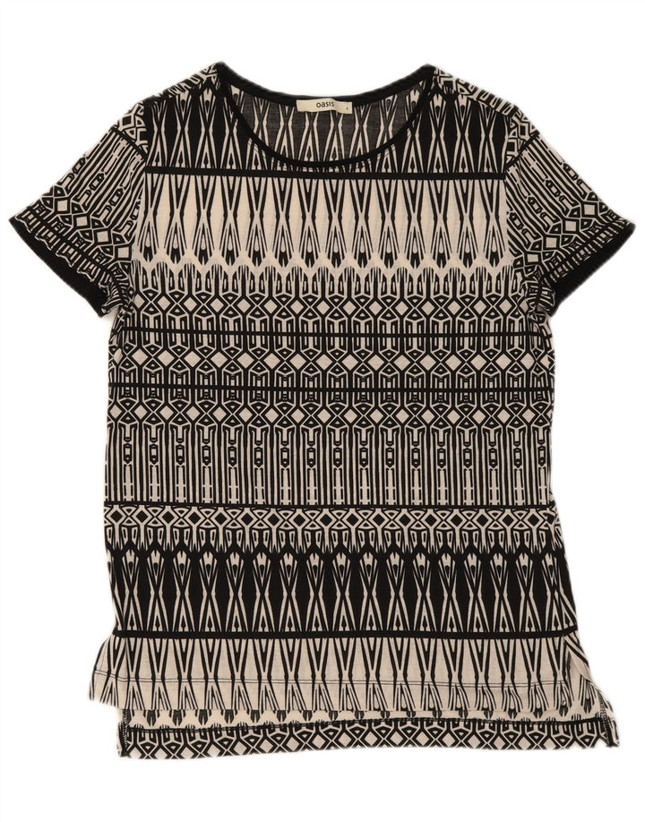 Oasis Womens T-Shirt Top UK 10 Small Black Geometric