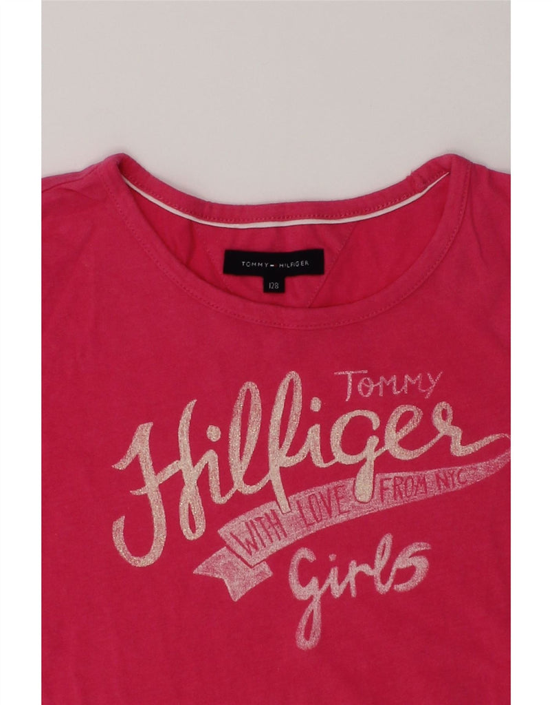 TOMMY HILFIGER Girls Graphic T-Shirt Top 7-8 Years Pink Cotton | Vintage Tommy Hilfiger | Thrift | Second-Hand Tommy Hilfiger | Used Clothing | Messina Hembry 
