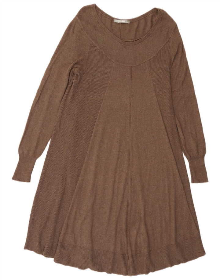 Marks & Spencer Womens Jumper Dress UK 14 Medium Brown Cotton