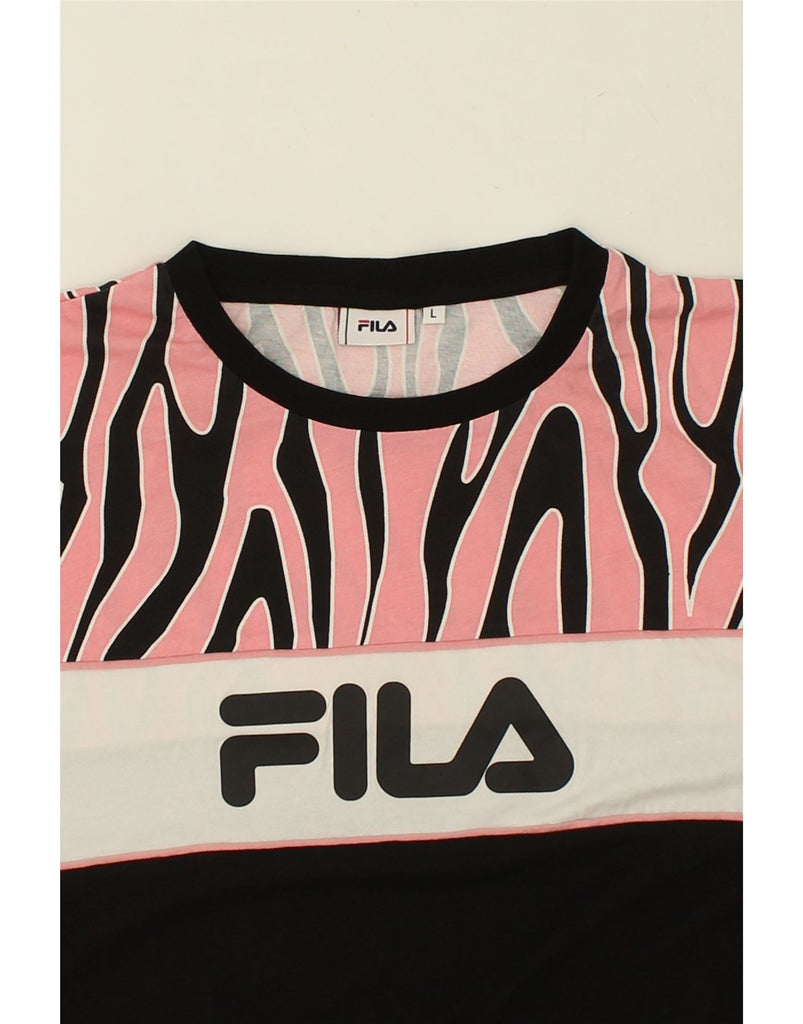 FILA Mens Graphic T-Shirt Top Large Black Colourblock Cotton | Vintage Fila | Thrift | Second-Hand Fila | Used Clothing | Messina Hembry 