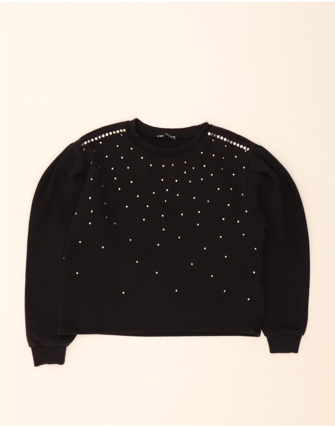 ZARA Womens Crop Sweatshirt Jumper UK 10 Small Black Cotton Vintage Zara and Second-Hand Zara from Messina Hembry 