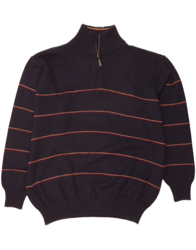 PETER & PAUL Mens Zip Neck Jumper Sweater Large Navy Blue Striped Vintage Peter & Paul and Second-Hand Peter & Paul from Messina Hembry 