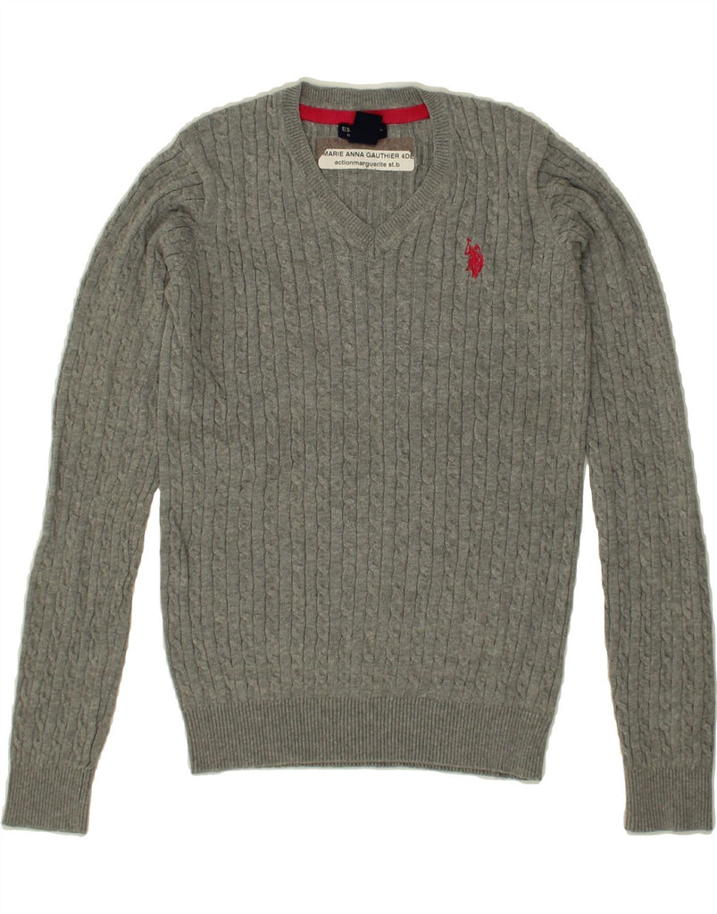 US POLO ASSN Girls V-Neck Jumper Sweater 12-13 Years Grey Cotton Vintage US Polo Assn and Second-Hand US Polo Assn from Messina Hembry 