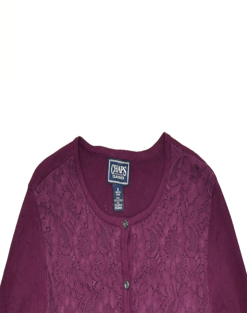 CHAPS Womens Lace Cardigan Sweater UK 10 Small Maroon Cotton | Vintage | Thrift | Second-Hand | Used Clothing | Messina Hembry 