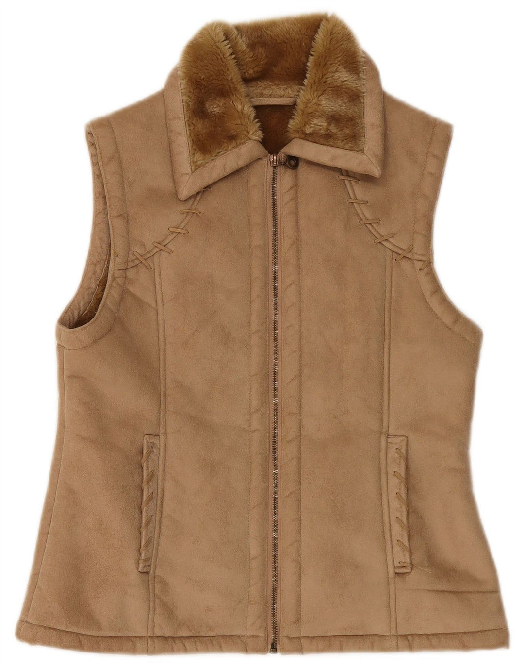 Vintage Womens Sherpa Gilet UK 12 Medium Beige