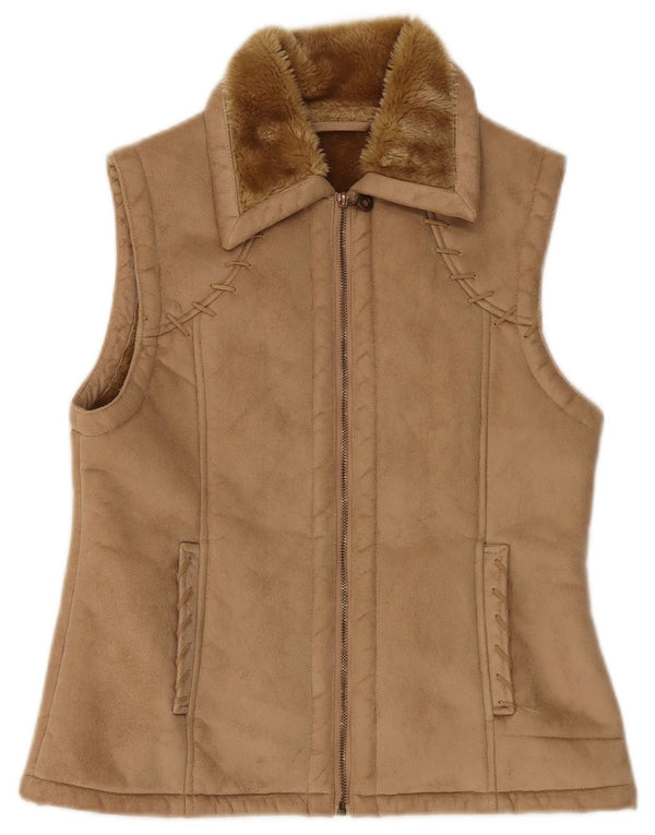 Vintage Womens Sherpa Gilet UK 12 Medium Beige