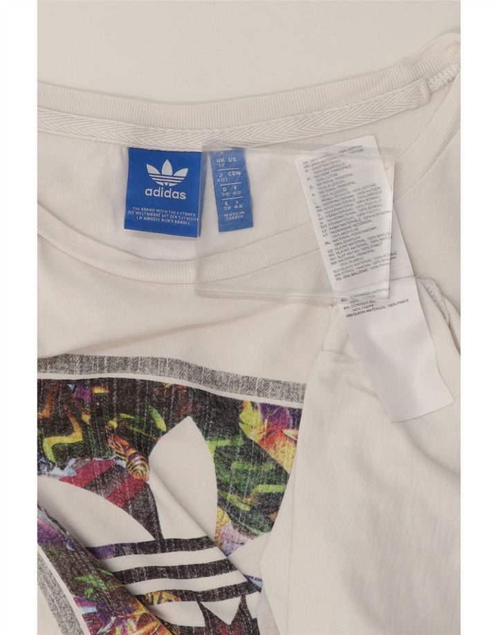 ADIDAS Womens Graphic T-Shirt Top UK 12 Medium White Cotton Vintage Adidas and Second-Hand Adidas from Messina Hembry 