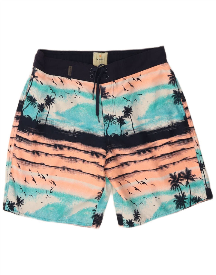 Vintage Mens Swimming Shorts Large  Blue Polyester Hawaiian