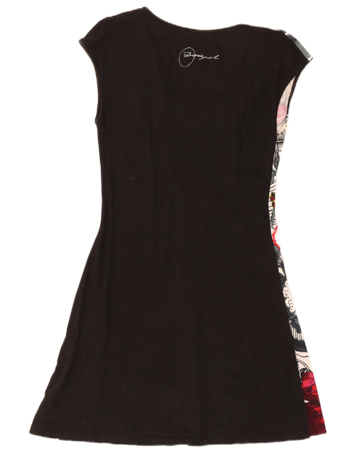 Desigual Womens Basic Dress UK 12 Medium Black Floral Cotton