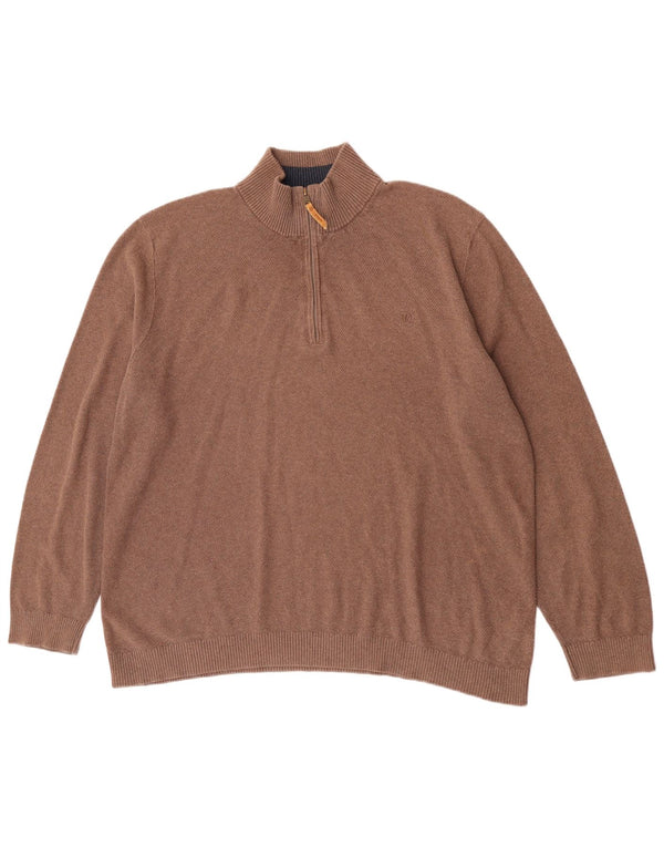 Fat Face Mens Zip Neck Jumper Sweater 2XL Brown Cotton