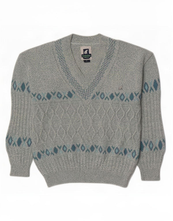 North Pole Mens Evolution V-Neck Jumper Sweater Medium Blue Geometric