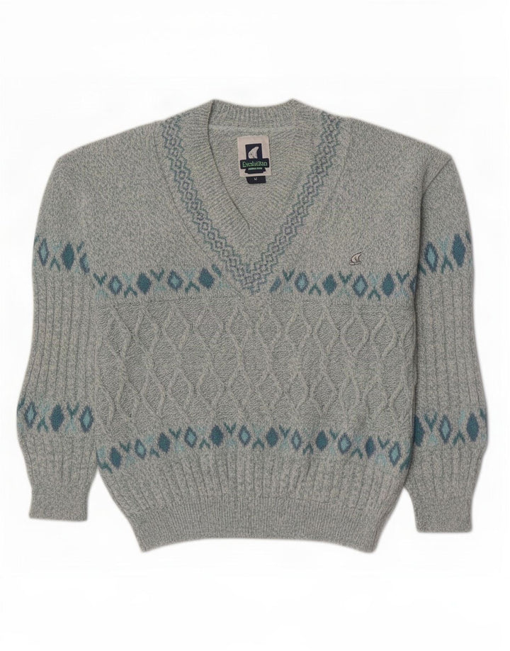 North Pole Mens Evolution V-Neck Jumper Sweater Medium Blue Geometric