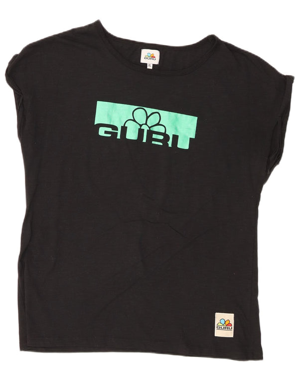Guru Womens Graphic T-Shirt Top UK 18 XL Black Cotton