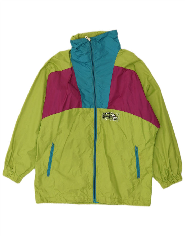 Vintage Womens Hooded Rain Jacket UK 16 Large Green Colourblock Polyamide