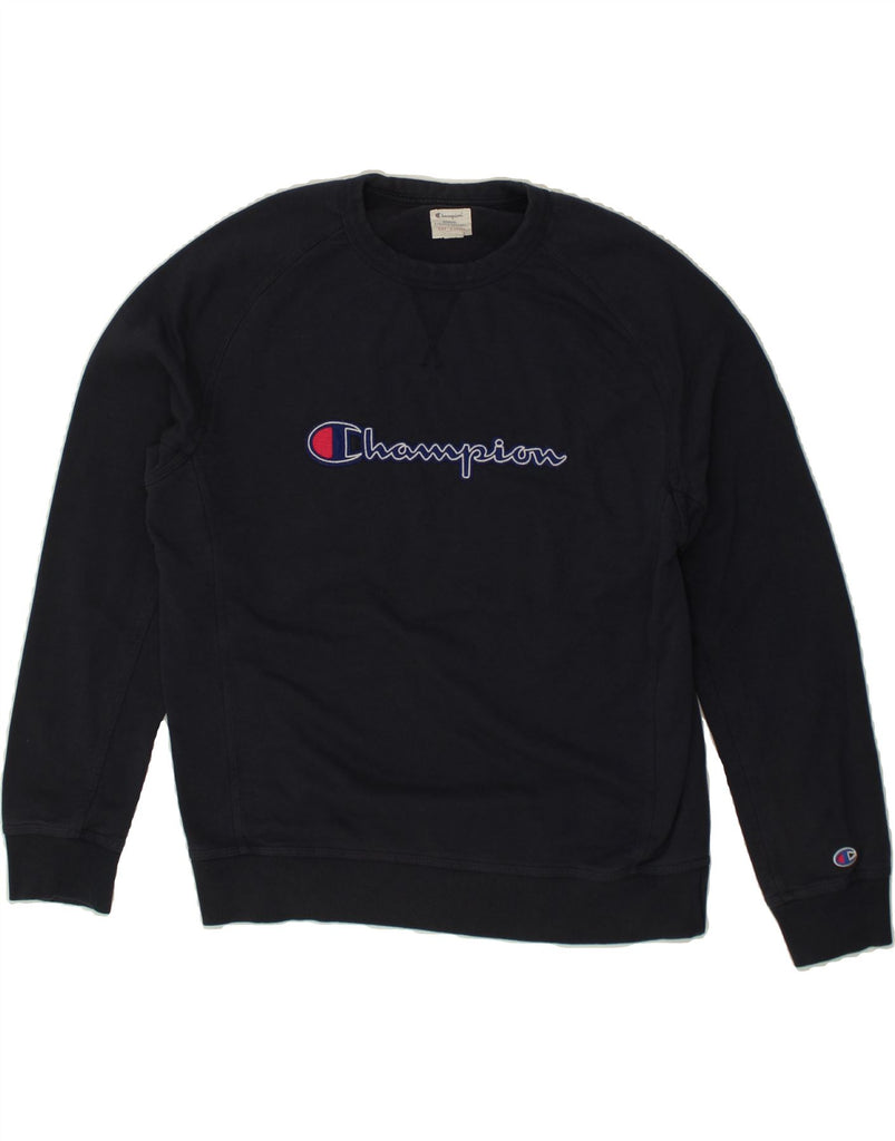 CHAMPION Mens Graphic Sweatshirt Jumper XL Navy Blue Cotton | Vintage Champion | Thrift | Second-Hand Champion | Used Clothing | Messina Hembry 