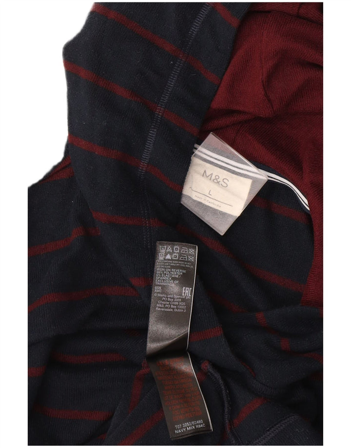 Marks & Spencer Mens Hooded Top Long Sleeve Large Navy Blue Striped