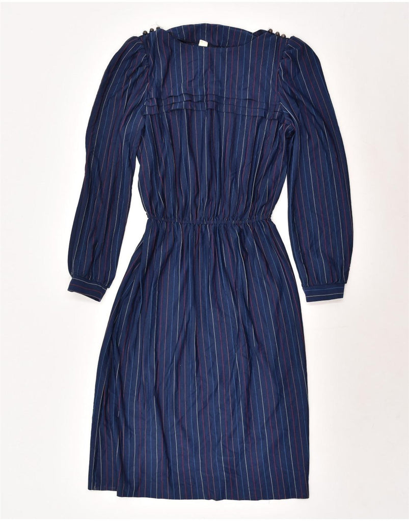 VINTAGE Womens Long Sleeve Basic Dress UK 14 Medium Navy Blue Pinstripe | Vintage Vintage | Thrift | Second-Hand Vintage | Used Clothing | Messina Hembry 