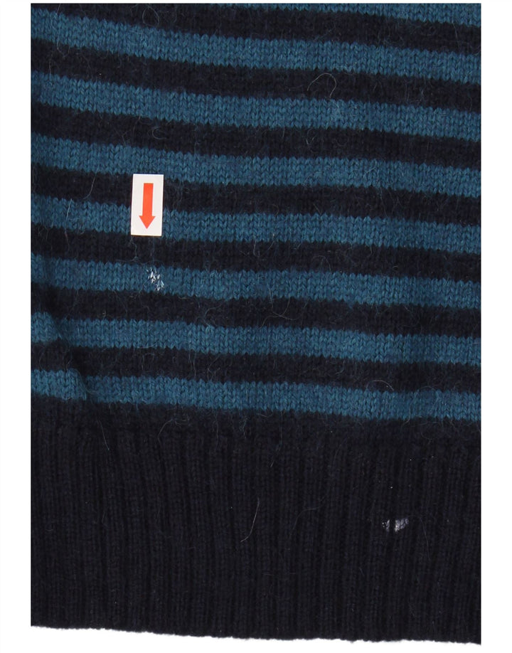 JACK WILLS Mens Crew Neck Jumper Sweater Small Navy Blue Striped Wool