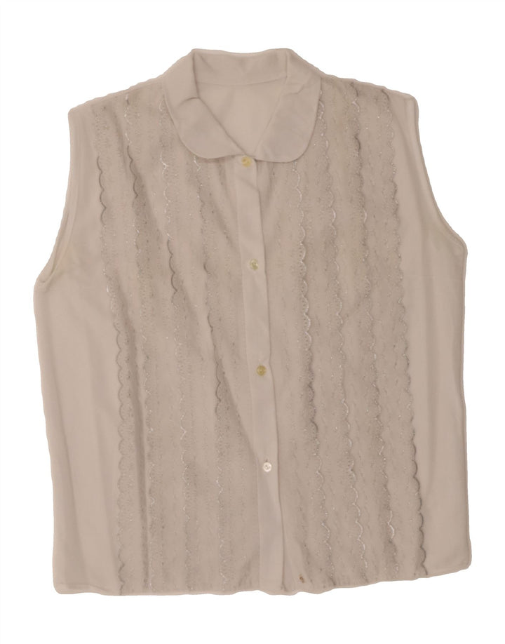 VINTAGE Womens Sleeveless Shirt Blouse UK 14 Medium White Striped Vintage Vintage and Second-Hand Vintage from Messina Hembry 