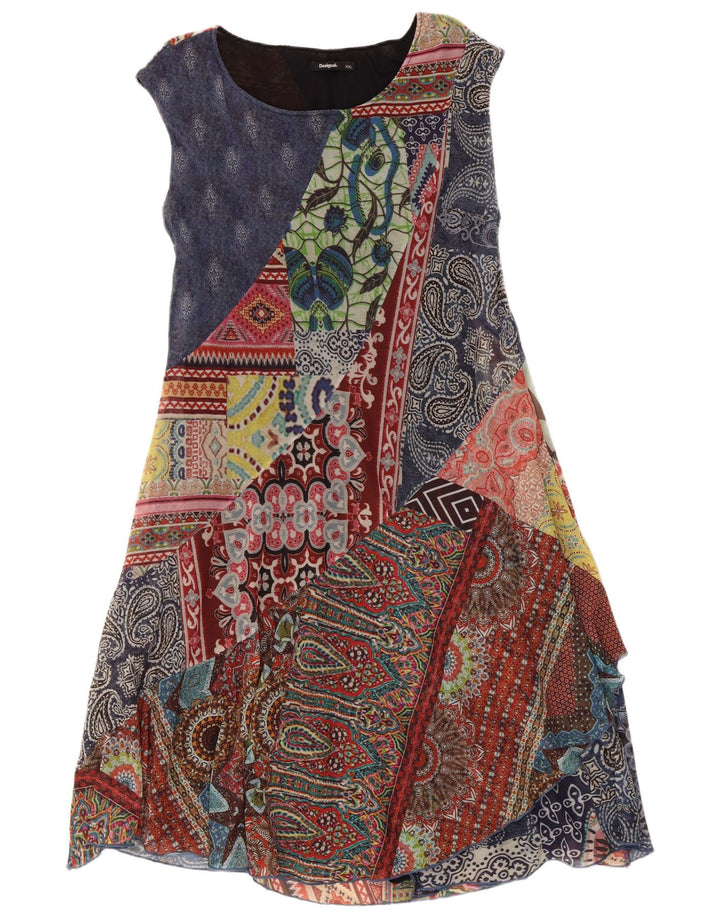 Desigual Womens Graphic A-Line Dress UK 20 2XL Multicoloured Patchwork