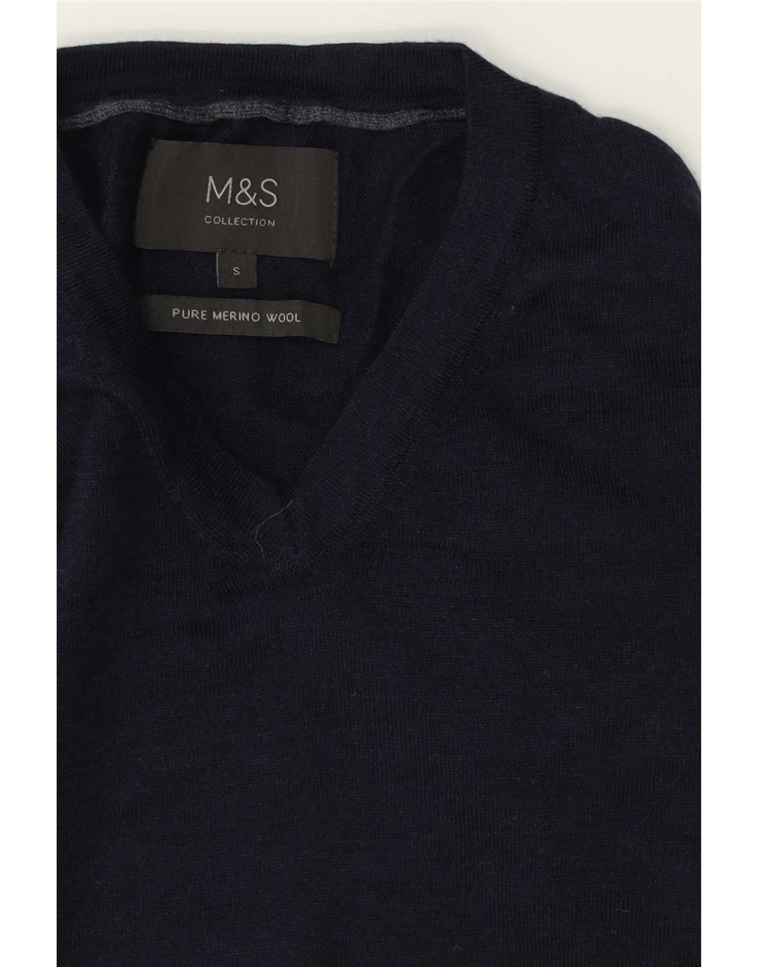 Marks & Spencer Mens V-Neck Jumper Sweater Small Navy Blue Merino Wool